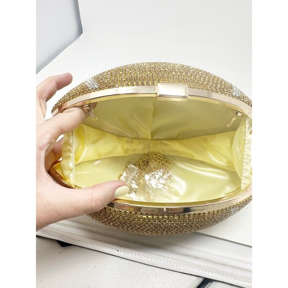 Bling Rhinestone Football Shaped Rugby Quirky Bag Purse Shoulder Handbag Gold - Picture 5 of 6